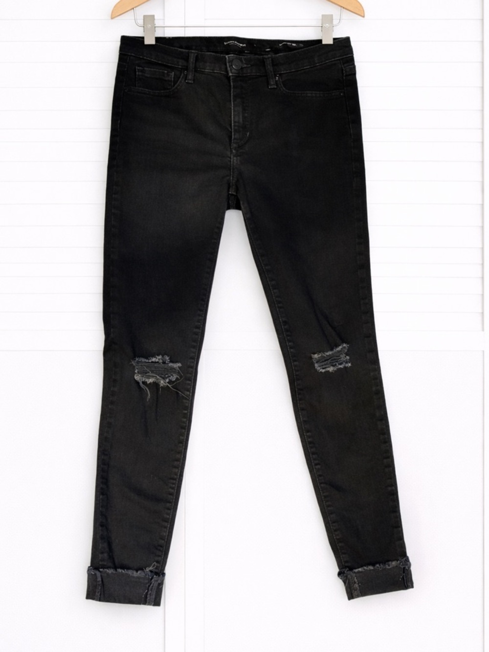 Banana Republic Women’s Black Skinny Jeans 28 Long Distressed Raw Hem Mid Rise
